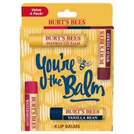 Burt's Bees Lip Balm, Moisturizing Lip Care, 100% Natural, You're the Balm - Original Beeswax, Wild Cherry, Vanilla & Watermelon (4 Pack)