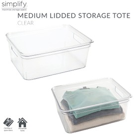 Simplify 2 Pack Medium Lidded Storage Bin | Dimensions: 14.17" x 10.4" x 5.5" | Multipurpose | Great For Bathroom | Office | Kitchen | Lidded | Organization | Clear