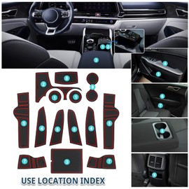 RUIYA 2023 K ia Sportage Car Slot Mats 14PCS Non-Slip Anti Dust Door Slot Pad Cup Door Center Console Liner Mats for Sportage NQ5 2023+ Car Interior Accessories, red