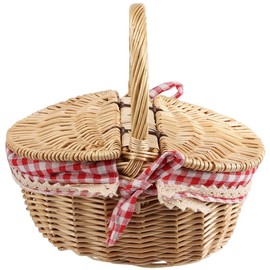 BGFAVCV Country Style Wicker Picnic Basket Hamper with Lid and Handle & Liners for Picnics, Parties and BBQs