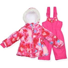 Arctic Quest Little Girls Bib Snow Pants and Ski Jacket Water-Resistant Snowsuit For Kids Winter Jacket For Girls, Pink 2 Intense, 4