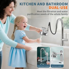 NGNP Splash-proof sink faucet extender aerator water filter, 720° rotatable faucet aerator, 2-mode spray, removes chlorine, taste, odor, suitable for kitchen/bathroom, 4 filter replacements