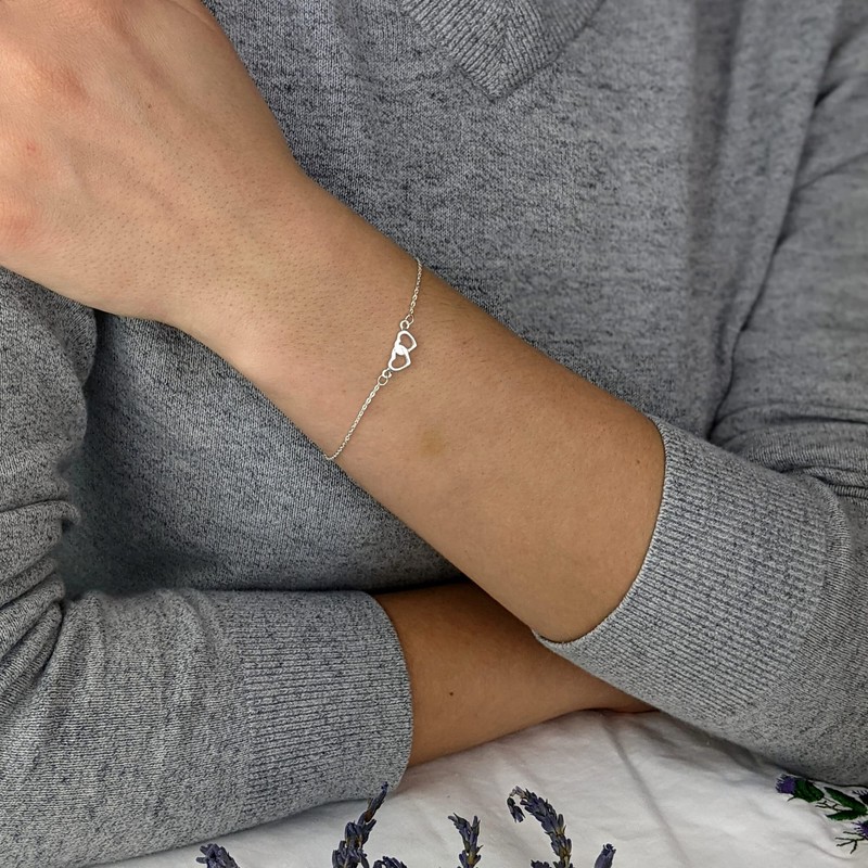 Silverly Women's 925 Sterling Silver Double Heart Interlocking Link Chain