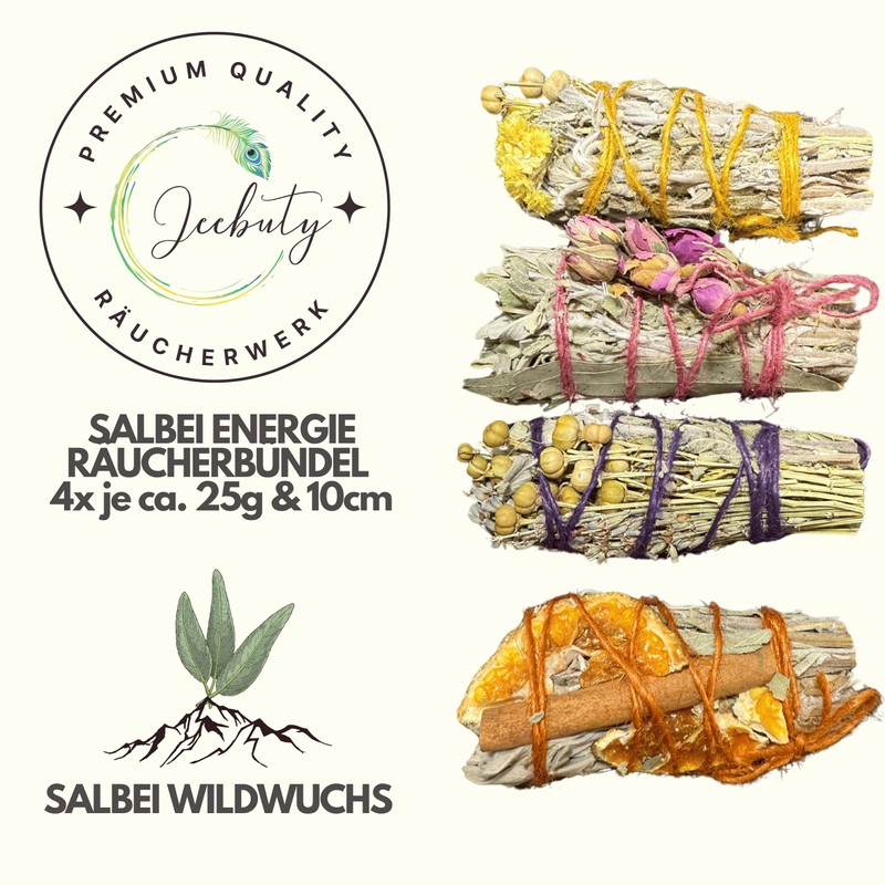 JEEBUTY Sage Energy Incense Bundles, Pack of 4, Approx. 10