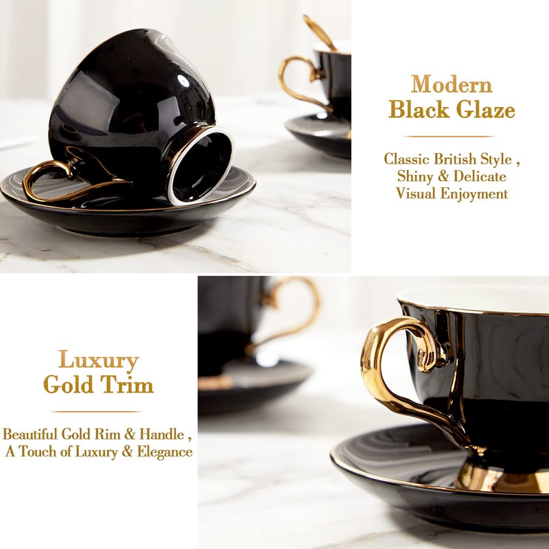 DUJUST Porcelain Tea Cup and Saucer Set with Spoon -