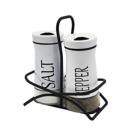 Pack of 2 Salt and Pepper Shaker Salt and Pepper Pots Salt and Pepper Set Salt Shaker Salt Pot Kitchen Accessories (White, with Holder)