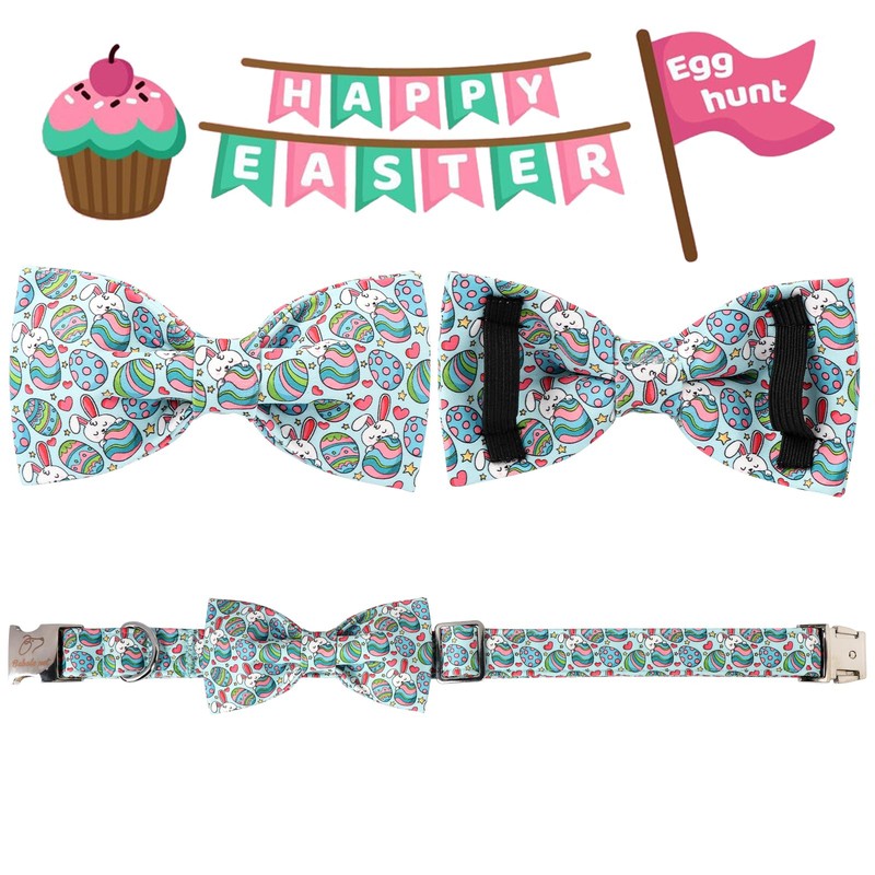 Babole Pet Easter Dog Collar with Bowtie, Easter Eggs Bowtie