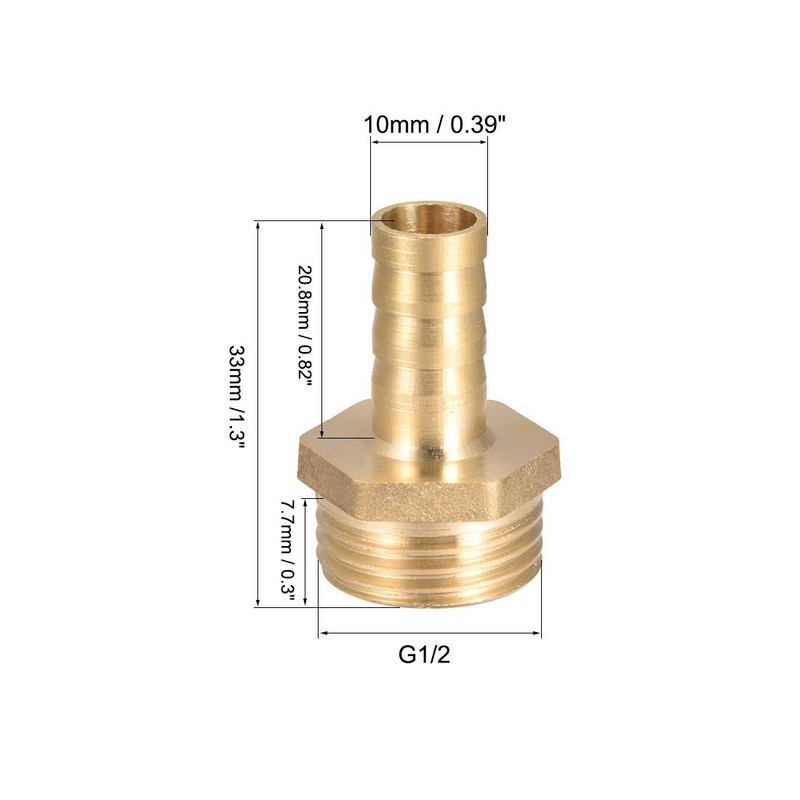 sourcing map Brass Hose Barb Fitting,Connector,10mm Barb x G1/2 Male