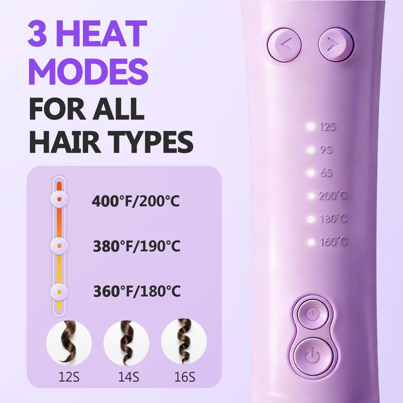 VELOZ Professional Automatic Curling Iron for Long Hair, Rotating Curling