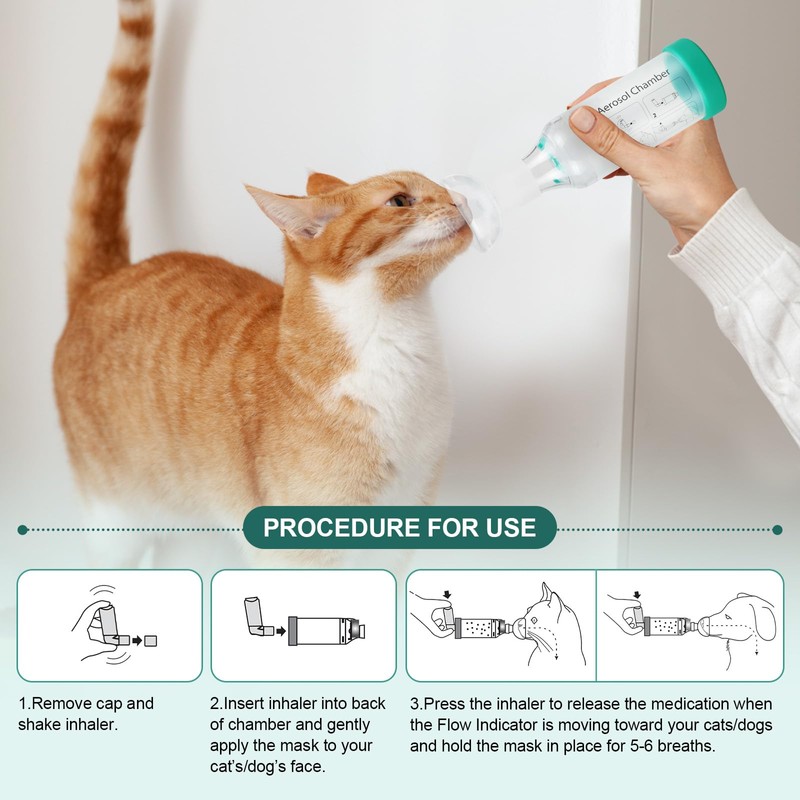 Malihome Malihome Cat Handheld Inhaler Spacer with 2 Feline Masks