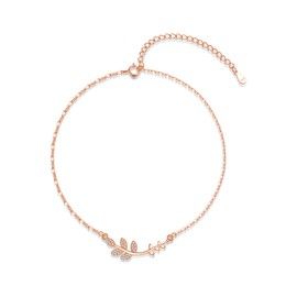 Glintara Silver Ankle Bracelet for Women, Sterling Silver 925 Women's Anklets, Adjustable Ankle Chain with Branch Leaf, Beach Barefoot Holiday Foot Chain, Summer Waterproof Foot Jewelry Gift for Girls