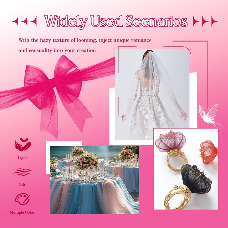 vveiiye Hot Pink Soft Mesh Fabric 54 Inch by 3