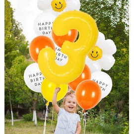 VUCDXOP 13pcs Yellow 3rd Birthday Balloons Set - Large Foil Number 3 Balloons, Decorations for Girls Party