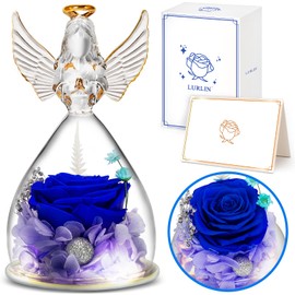 LURLIN Birthday Day Rose Gifts for Women, Preserved Flowers Rose Gift for Mom, Glass Angel Figurines with LED Forever Rose for Grandma Wife Friend Teacher, Nurse, Anniversary Day Girls Gift for Her