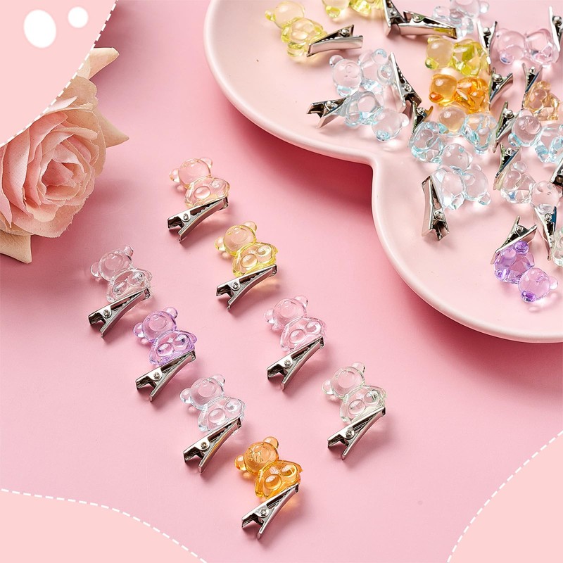 Solsew 24 Pcs Mini Resin Bear Hair Clips Hairpin for