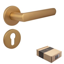 APECS Door Handles Interior Doors Door Handle Golden Matt Modern Door Handle for Front Door and Interior Door with Round Rosettes Handle Set with Mounting Material Door Fitting Model KUMA PZ - Profile