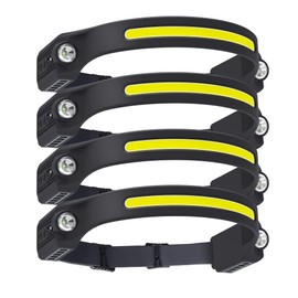 AlpsWolf LED Headlamp Rechargeable, 2 XPE LED and COB LED Head Lamp, Sensor Mode, 260° Wide Beam, IPX4 Waterproof, Rechargeable Headlight for Camping Accessories (4 Pack)