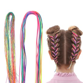 46 Pcs Hair Strings for Braids, Colorful Hair String Yarn for Braids Assorted Gradient Color Hairs Wrap String Rainbow Braiding Hair Tie for Women Girls, Ponytail Braids, Hairs Accessories(2 kinds)