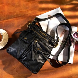 Montana West Crossbody Bag for Women Soft Leather Multi Pocket Shoulder Bags Vintage Women's Purses and Handbags Christmas Gift MWC-046BK