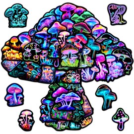 50 Pcs Neon Mushroom Stickers for Kids, Waterproof Vinyl Vegetation Decals for Water Bottle Laptop, Teens Girls Boys Students Adults Decor Pack