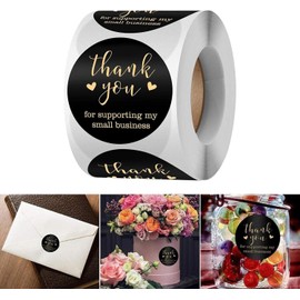 500 Pcs Black Thank You Stickers Roll, for Supporting My Small Business Waterproof Gift Envelopes Wrapping Label Tag Decals Stickers, All-Purpose Labels (2.5cm)