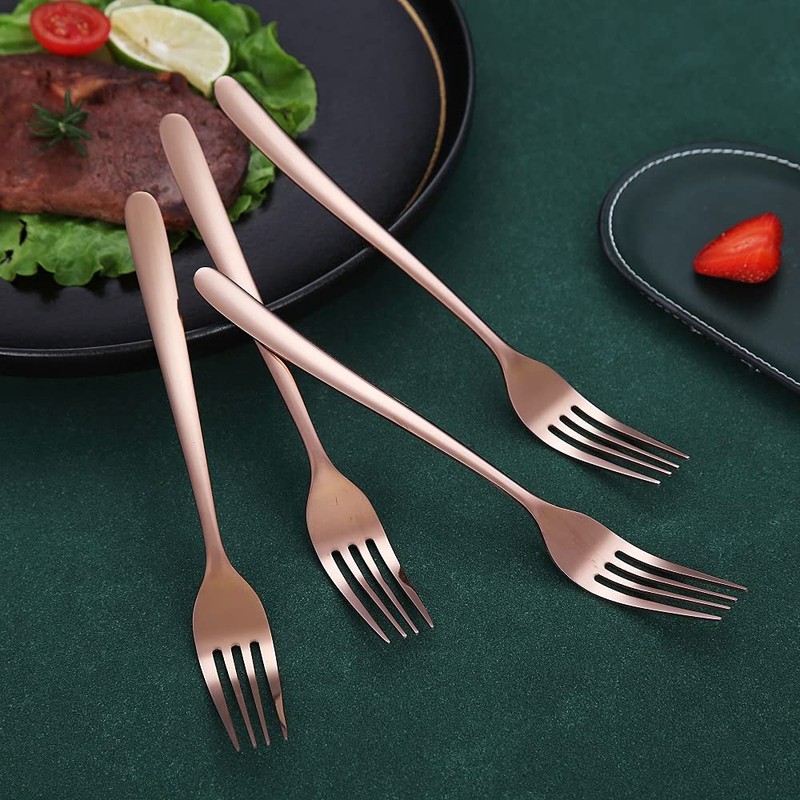 Copper Dinner Forks 6 Piece, Stainless Steel 8'' Forks Silverware