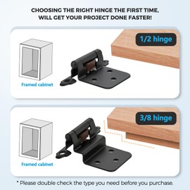 20 Pack (10 Pairs) 1/2 Inch Overlay Kitchen Cabinet Hinges, Matte Black Self Closing Hinges for Kitchen Cabinet Doors, Semi-Concealed Cupboard Hardware, Face Mount Hardware, Black