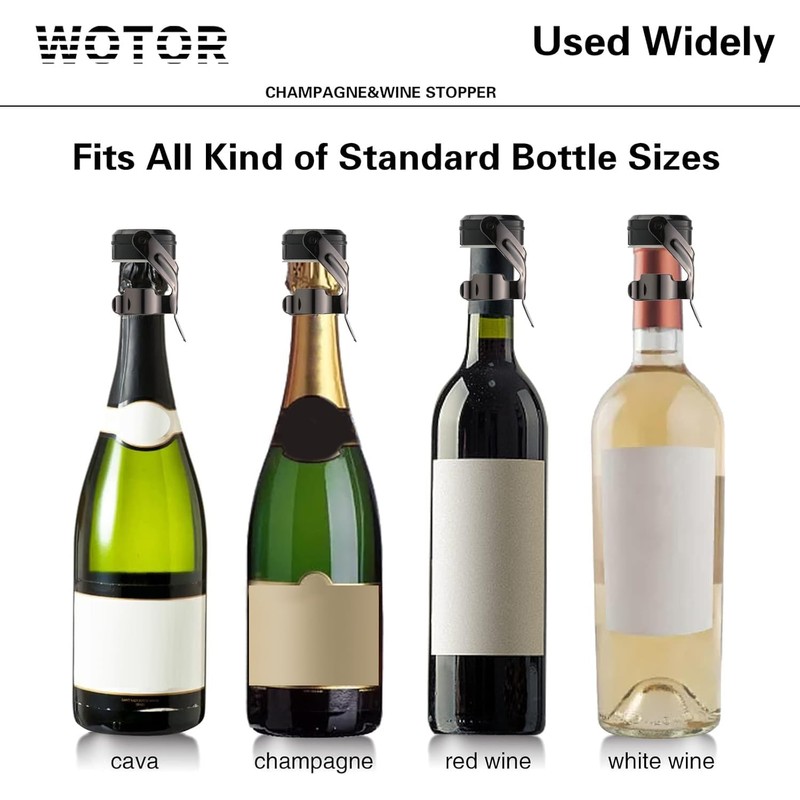 WOTOR Champagne&Wine Bottle Stoppers Stainless Steel with Food Grade Silicone,