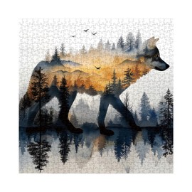Art Wolf Animal Puzzles for Adults 1000 Pieces Nature, Magic Sunset Landscape Forest Aesthetic Wildlife Jigsaw Puzzles, Impossible Hard Challenging Puzzle
