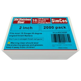 SimCos 16 Gauge Angled Finish Nails 304 Stainless Steel, (1-1/4", 1-1/2", 2", 2-1/2"), 20-Degree,Assorted Size Project Pack for Pneumatic, Electric Finish Nailer or Nail Gun (2 inch)