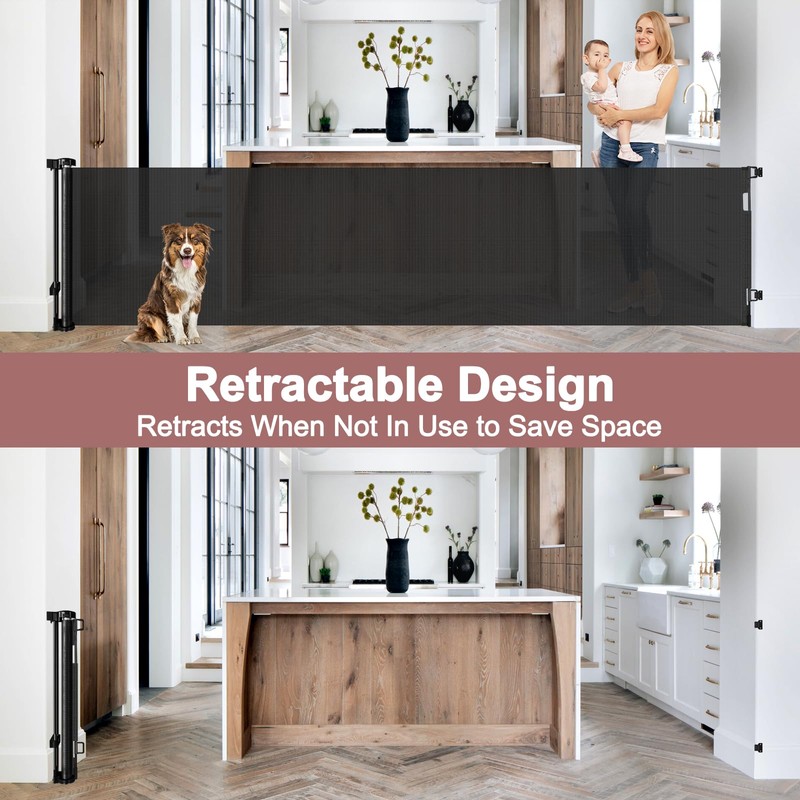 85" Wide Retractable Baby Gate for Stairs, Long Dog Gate,