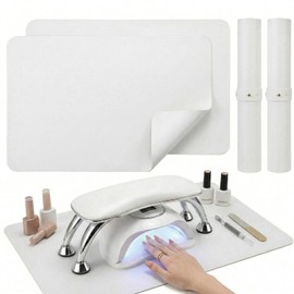 2 PCS Nail Art Table Mat, Soft Microfiber PU Leather Nail Pad, Foldable Nail Art Rest Pad, Reusable Nail Mat for Table Desk, Acrylic Nail Desk Mat for Nail Cushion (White and White)