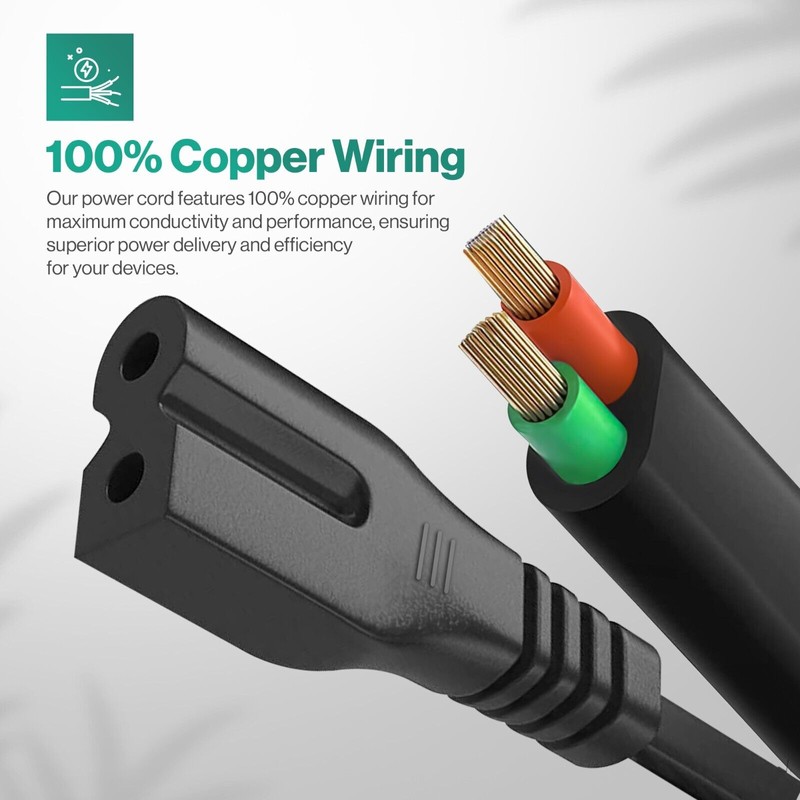 LORDTRONICS 2 Prong Power Cord Polarized 5Ft Cable For Vizio