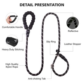Betmaypet Slip Leads Dog Leash - 4/5/6 FT Slip Leash with Comfortable Handle - Reflective & Heavy Duty Rope Training Leash (1/2''- 4FT, Black)