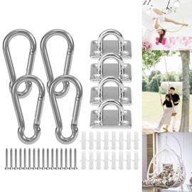 Set of 4 Hammock Hooks Swing Hangers Hammock Swing Hooks TEENGSE Aerial Yoga Hooks Ceiling Swing Set Swing Set 316 Stainless Steel 4 Pad Eyes + 4 Carabiners + Matching Screws for Playground Gym Sandbag Rope Boxing Hammock Chair Yoga Swing Fixing Hardware