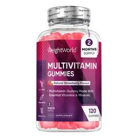 WeightWorld Multivitamin Gummies for Women & Men - 2 Months Supply - 13 Multivitamins & Minerals - 120 Vitamin Gummies - With Vitamin C, A, D, B, Biotin & Zinc - Strawberry Flavoured Chewable Multivitamins Adults