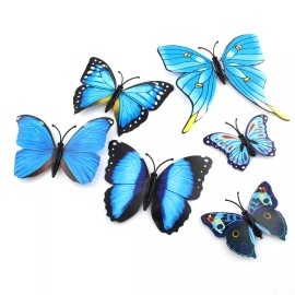 Bathroom, Bedroom, Kitchen, Living Room, Children' 12 PCS 3D Blue Butterfly Wall Stickers Art Decal DIY Decor Removable Stickers
