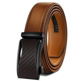BULLIANT Mens Ratchet Belt,Leather Adjustable Slide Belt For Gift Mens Dress Casual 1 3/8",Size Adjustable(Tawny,28"-34"Waist Adjustable)