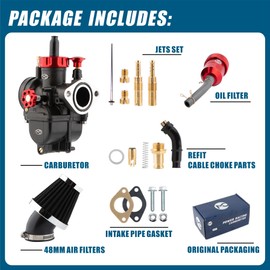 PE22 Carburetor Kit, 22mm Flange Carburetor for 110cc 125cc 130cc Dirt Bike Pit Bike Apollo TaoTao Lifan Kayo Honda SSR Motor Predator212 with 48mm Air Filters