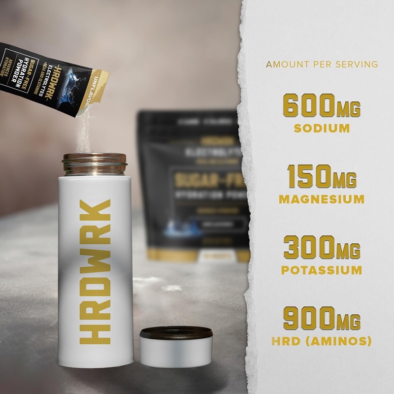 HRDWRK Electrolytes Powder Packets with Magnesium, Potassium Sodium, Keto Hydration