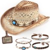 Straw Cowboy Hat Western Cowgirl Hat with Four Decorative Bands,