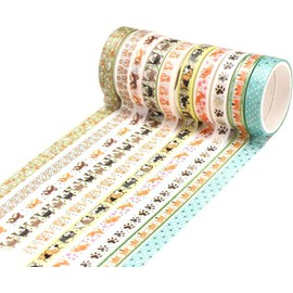 YUBX Skinny Gold Washi Tape Set Foil Decorative Tape for DIY Crafts, Bullet Journals, Planners, Scrapbooking, Wrapping (Dog Theme)