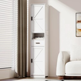 Tall Bathroom Storage Cabinet with 2 Barn Doors and 1 Drawer, Narrow Storage Unit, Adjustable Shelves,Floor Cabinet for Bathroomcolor: White, size: standard