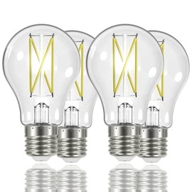 Satco Lightbulbs S12415; LED Filament Lamps; 8 Watt LED A19; Clear; Medium Base; 3000K; 90 CRI; 120 Volt for use at Residential, Hospitality, Retail, Education Institutions, Contractors (4 Pack)