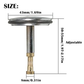 LEZED Bath Plug 43 mm Silver Universal Bath Plug with Adjustable Screw Rustproof Bath Plug Closure Made of Brass Bath Stopper for Bathroom and Kitchen Sink, 50 ~ 55 mm