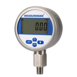 MEASUREMAN 0-10000psi Digital Pressure Gauge 3-1/8" Dial, 1/4" NPT Lower, Stainless Steel Case and Connection, 0.4%,Battery Powered, with LED Light