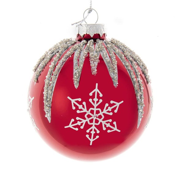 Kurt S. Adler 80MM Red and Silver Snowflake Ball Ornaments,