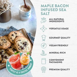 FLORIDA PURE Maple Bacon Sea Salt - Smoky, 80+ Mineral Salt, Natural, Unrefined, Non Iodized - for Baking, Cooking, Seasoning & Enhancing Taste - Flaky Sea Salt (4.5 oz Jar)