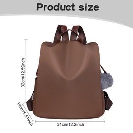 Dokeno Rucksack Damen Wasserdicht, Nylon Reiserucksack, Anti Diebstahl Damen Rucksackhandtaschen, Wasserdichter Diebstahl-Rucksack mit Bommel, Cityrucksack damen für Uni, Travel, Arbeit (Brau)