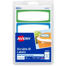 Avery Durable Labels for Kids' Gear, 3-1/2" x 1-1/4", Assorted Border Colors, Water-Resistant Labels, 20 Total (41413)